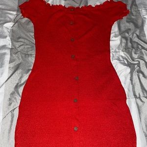 red off the shoulder dress
